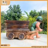 Chậu tượng chú bé kéo xe, chậu tượng gốm Bát Tràng đẹp, sắc nét, chậu trồng cây bonsai