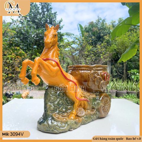 Chậu tượng Ngựa kéo xe Tài Lộc - Mã Đáo Thành Công, đem May Mắn, Thịnh Vượng vào nhà