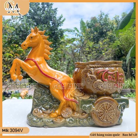 Chậu tượng Ngựa kéo xe Tài Lộc - Mã Đáo Thành Công, đem May Mắn, Thịnh Vượng vào nhà