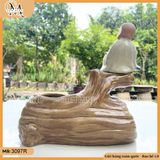Chậu trồng cây dáng chú tiểu đọc sách gốc cây, chậu tượng đọc sách, chậu chú tiểu gốm Bát Tràng