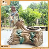Chậu trồng cây dáng chú tiểu đọc sách gốc cây, chậu tượng đọc sách, chậu chú tiểu gốm Bát Tràng