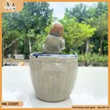 Chậu tượng chú tiểu ngồi rót trà nhỏ, chậu chú tiểu nhỏ họa tiết hoa sen, chậu gốm Bát Tràng
