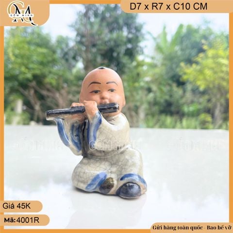Tiểu cảnh tượng cậu bé thổi sáo nhỏ 2 kích thước, tượng thổi sáo decor bàn trà, kệ sách