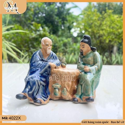 Tiểu cảnh hai ông đánh cờ gốm Bát Tràng trang trí bonsai, non bộ, bàn làm việc