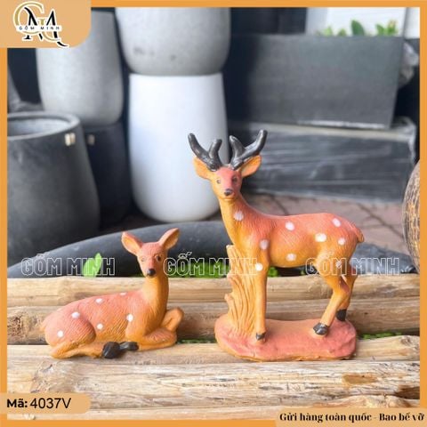 Tiểu cảnh cặp hươu trang trí thác nước, kệ sách, bàn làm việc, tượng hươu sao trang trí bonsai