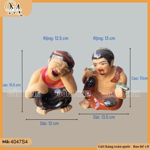 Tiểu cảnh Chí Phèo Thị Nở 2 size lớn gốm Bát Tràng trang trí bonsai, non bộ (bộ 2)