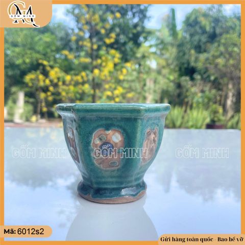 Chậu lục giác ly mini 2 kích thước, chậu bonsai mini giả cổ gốm Hoàng