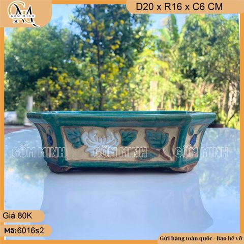 Chậu bonsai mini hình chữ nhật chém cạnh 3 kích thước, chậu giả cổ gốm Hoàng