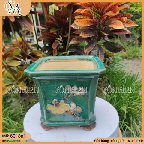 Chậu vuông mini gốm Hoàng 2 kích thước, chậu bonsai mini giả cổ