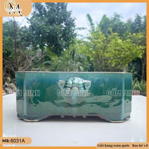 Chậu bonsai chữ nhật vát góc họa tiết Chim Bông, chậu bonsai giả cổ cao cấp cốt dày, đẹp