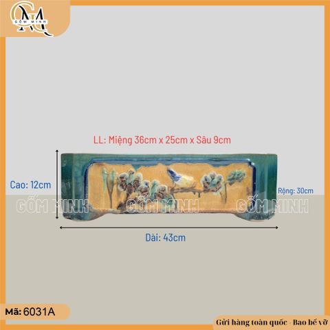 Chậu bonsai chữ nhật vát góc họa tiết Chim Bông, chậu bonsai giả cổ cao cấp cốt dày, đẹp