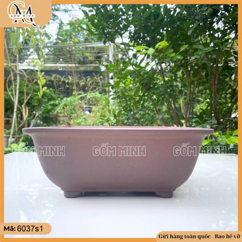 Chậu vuông trơn 25cm, chậu gốm đất đen làm mát rễ cây, chậu bonsai vuông, chậu trồng cây