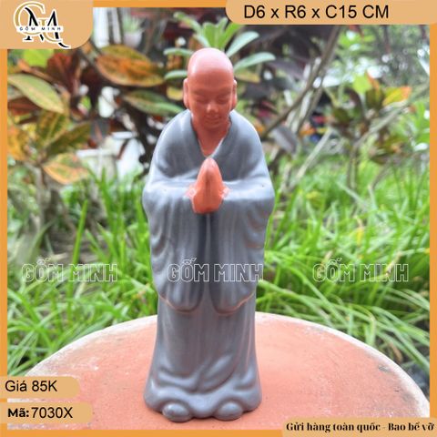 Tượng Sư bái Phật gốm Bát Tràng cao 15cm