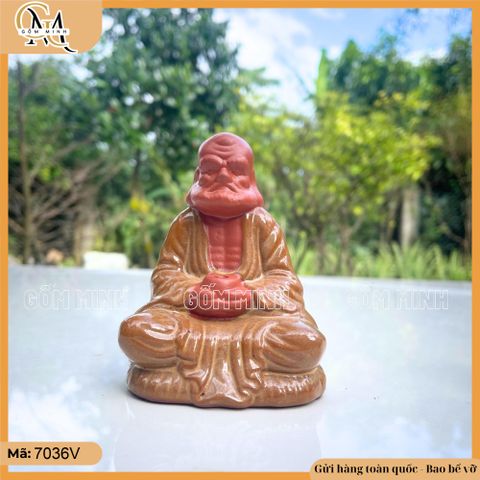 Tượng Đạt Ma Sư Tổ Ngồi Thiền Gốm Đất Đỏ 12cm, Mang Đến Không Gian Thanh Tịnh, Giúp Tâm Hồn An Lạc