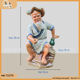 Tượng ông câu cá men rạn cao 30 cm trang trí thác nước