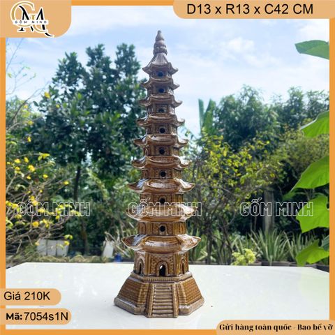 Tiểu cảnh gốm Tháp chùa lớn cao 25cm, 30cm, 42cm trang trí non bộ, bonsai sân vườn