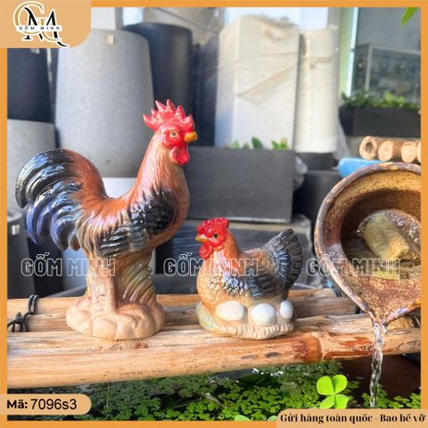 Tiểu cảnh cặp gà gốm Bát Tràng hai kích thước trang trí nhà cửa