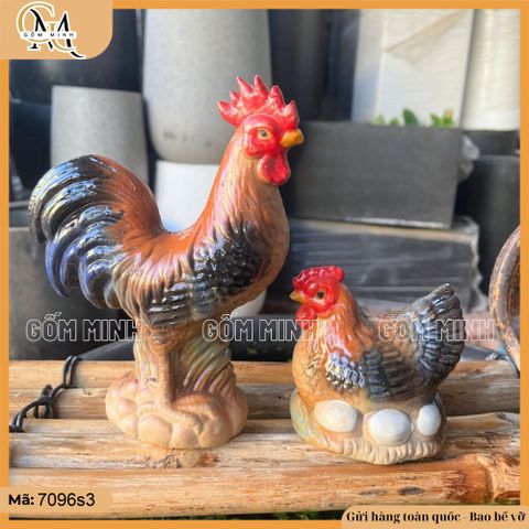 Tiểu cảnh cặp gà gốm Bát Tràng hai kích thước trang trí nhà cửa