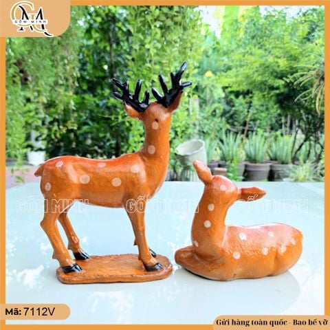 Tiểu cảnh cặp hươu trang trí thác nước, kệ sách, bàn làm việc, tượng hươu sao trang trí bonsai