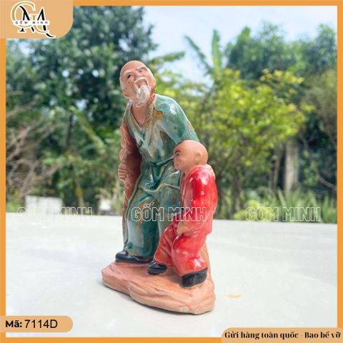 Tiểu cảnh ông cháu nhỏ trang trí bonsai, decor bàn trà, phòng khách, bàn làm việc