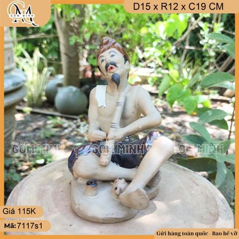 Tiểu cảnh tượng ông hút thuốc lào gốm Bát Tràng nhiều mẫu trang trí bonsai, decor bàn trà, bàn làm việc