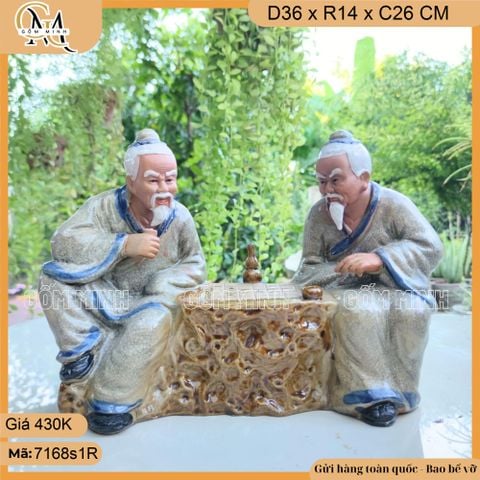 Tượng ông lão đánh cờ lớn, tượng đánh cờ to 2 kích thước, tượng tiên ông đánh cờ trang trí bonsai