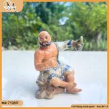 Tượng Trương Phi thưởng tửu gốm Bát Tràng cao 10cm trang trí bosai, decor bàn trà