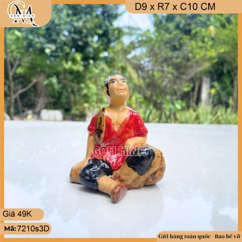 Tượng Tiều Phu cao 10-13cm, tượng gốm trang trí chậu cây bonsai, tượng trang trí sân vườn