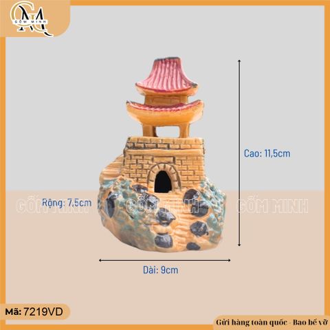 Tiểu cảnh lầu cổ trang cao 11,5cm, mô hình lầu tháp trang trí bonsai, phụ kiện hòn non bộ
