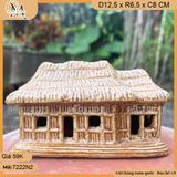 Mô hình nhà rơm dài 12cm nhiều màu gốm Bát Tràng, mô hình nhà bằng gốm trang trí bonsai, hòn non bộ
