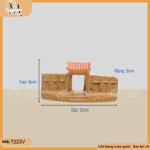 Mô hình cổng rào nhỏ dài 12cm bằng gốm Bát Tràng, phụ kiện trang trí tiểu cảnh làng quê