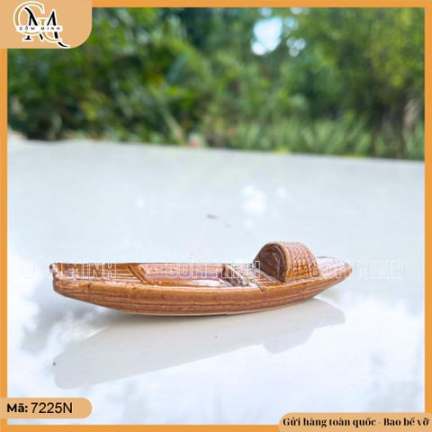Mô hình thuyền nhỏ mini, mô hình chiếc thuyền bằng gốm dài 10cm trang trí hòn non bộ