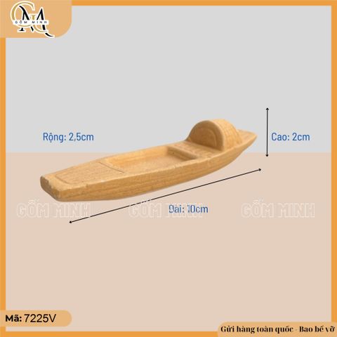 Mô hình thuyền nhỏ mini, mô hình chiếc thuyền bằng gốm dài 10cm trang trí hòn non bộ