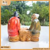 Tiểu cảnh 2 ông đánh cờ (màu ngẫu nhiên), tượng đánh cờ gốm Bát Tràng trang trí chậu cây bonsai