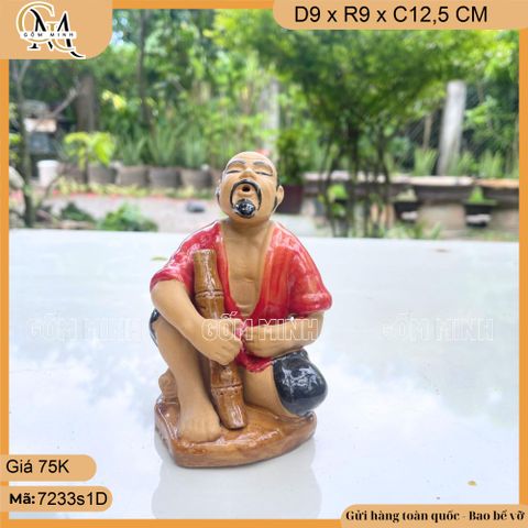 Tượng ông hút thuốc lào cao 12,5cm nhiều màu, tượng gốm decor bàn trà, chậu bonsai