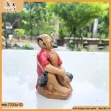 Tượng ông hút thuốc lào cao 12,5cm nhiều màu, tượng gốm decor bàn trà, chậu bonsai