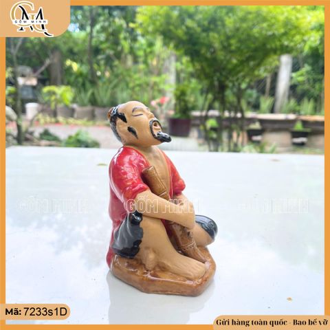 Tượng ông hút thuốc lào cao 12,5cm nhiều màu, tượng gốm decor bàn trà, chậu bonsai