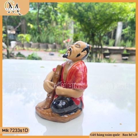 Tượng ông hút thuốc lào cao 12,5cm nhiều màu, tượng gốm decor bàn trà, chậu bonsai