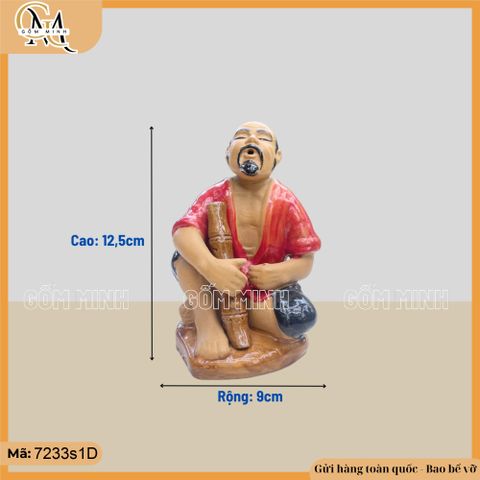 Tượng ông hút thuốc lào cao 12,5cm nhiều màu, tượng gốm decor bàn trà, chậu bonsai
