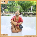 Tượng ông hút thuốc lào cao 12,5cm nhiều màu, tượng gốm decor bàn trà, chậu bonsai