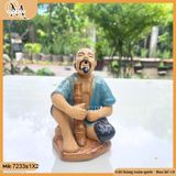Tượng ông hút thuốc lào cao 12,5cm nhiều màu, tượng gốm decor bàn trà, chậu bonsai
