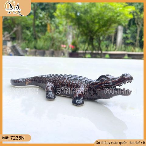 Tượng cá sấu nhỏ dài 22cm bằng gốm, tượng động vật bằng gốm trang trí nhà cửa, trang trí sân vườn