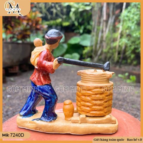 Tiểu cảnh cô gái xay lúa, tượng cô gái xay lúa trang trí tiểu cảnh bonsai, phụ kiện hòn non bộ