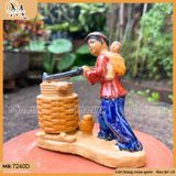 Tiểu cảnh cô gái xay lúa, tượng cô gái xay lúa trang trí tiểu cảnh bonsai, phụ kiện hòn non bộ