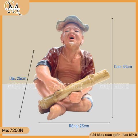 Tượng ông lão hút thuốc lào lớn cao 33cm, tượng ông hút thuốc lào gốm sứ Bát Tràng