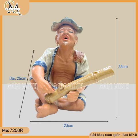 Tượng ông lão hút thuốc lào lớn cao 33cm, tượng ông hút thuốc lào gốm sứ Bát Tràng