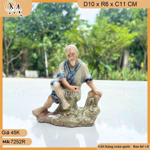 Tượng ông câu cá gốc cây cao 11cm, tượng câu cá, tượng vọng câu cá làm phụ kiện bể cá, phụ kiện hòn non bộ