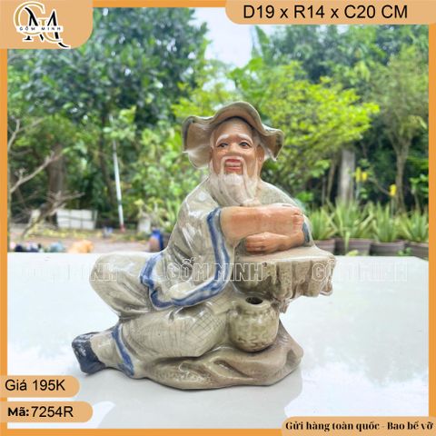 Tượng ông câu cá cao 20cm gốm sứ Bát Tràng, tượng câu cá, tương lão ngư trang trí bể cá