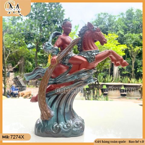 Tượng Thánh Gióng cưỡi ngựa oai phong cao 34cm bằng gốm , biểu tượng Anh Hùng Dân Tộc, Hào Khí Việt Nam