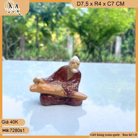 Tượng tiểu cảnh ông đánh đàn, tượng đánh đàn, tượng gốm decor chậu cây, bàn trà